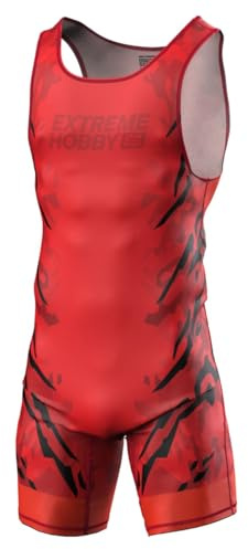 Extreme Hobby - brottardräkt för män BLACK PANTHER – professionell brottningsdräkt, wrestling singlet herr, tävlingsdräkt brottning, färg: röd, storlek: XL