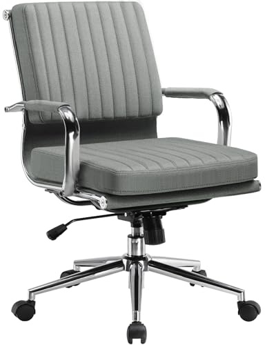 COMHOMA Bürostuhl Ergonomischer Schreibtischstuhl Atmungsaktiver Stoff Schminktisch Stuhl Chefsessel, Drehstuhl mit Armlehnen, Höhenverstellbar Bürostuhl mit Wippfunktion für Office Home (Grau-Leinen)