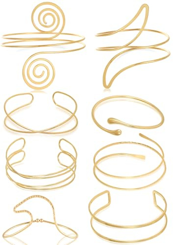 TRWWELL 8PCS Gold Arm Cuff Jewelry for Women Upper Arm Band Cuff Bangle Bracelets Adjustable Minimalist Armband Armlet Set