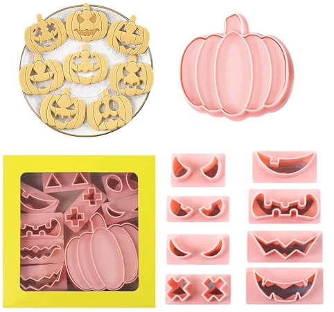 CHIHOLEN 10 Stück Halloween Ausstechformen Ausstecher, 3D Kürbis Keksausstecher, Kunststoff Kürbis Pressbare Ausstechform für Halloween-Partyzubehör, Dekorationen(C)