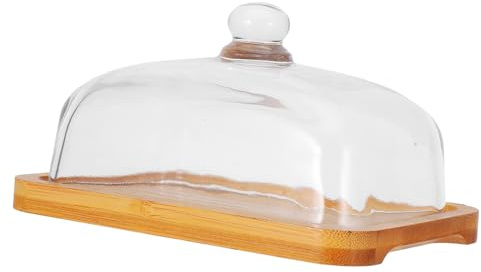 LABRIMP Présentoir à Beurre Bois Avec Couvercle Verre Transparent Plateau à Beurre Pour Desserts Gâteaux Réfrigérateur Et Comptoir