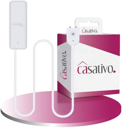Casativo WLAN-Wassermelder mit externem Sensor, Weiss, Wassersensor für Tuya oder SmartLife App, weltweite Benachrichtigung, Alarmfunktion
