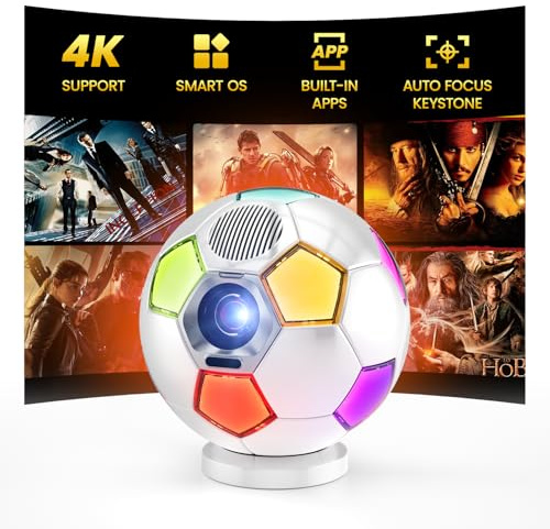 Ny 4K-projektor med WiFi och Bluetooth, integrerade applikationer med automatiskt elektriskt fokus och keystone, fotboll LED-projektor med specker för inomhus/utomhus