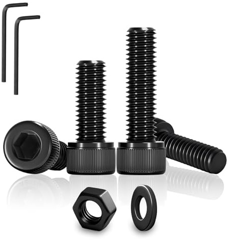 PDKKFF 60 Piezas M4x16mm Tornillos Cilíndricos con Hexágono Interior, Negro M4 Tornillos de Cabeza Hueca Hexagonal y Tuercas y Arandelas Kit de Acero al Carbono para Máquinas, Rosca Completa