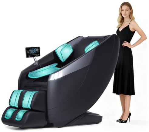 HealthRelife 3D Ganzkörpermassagesessel 135cm SL-Schiene mit 12 Programmen | Touchscreen, Rückenheizung, Bluetooth,28 Luftkissen,5 Massage-Techniken