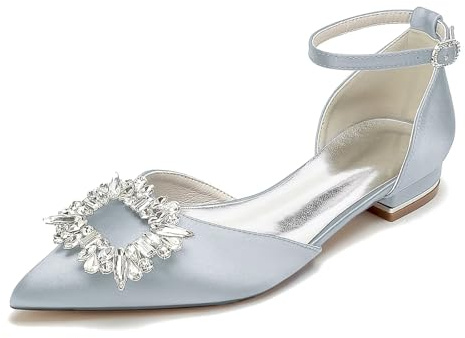 Elegant Bridal Flats for Women,Satin Pointed Toe Wedding Shoes with Ankle Strap,Kitten Heel Dress Pumps,2.5cm Heels