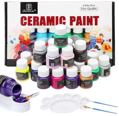 CEWROM Juego de pintura para porcelana, 24 unidades, 25 ml, colores cerámicos para hornear, para vidrio y porcelana, apto para lavavajillas, pintura de cerámica con pincel y paleta después resistente