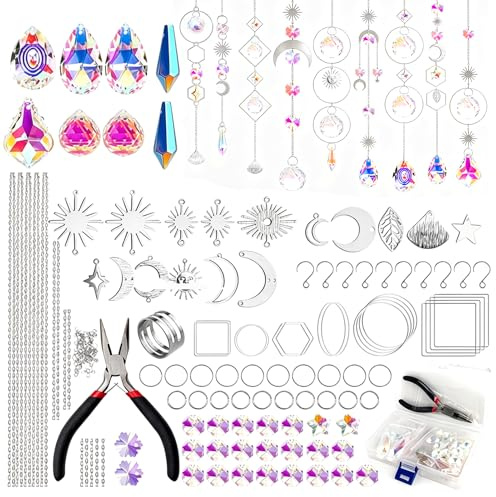 Set di 210 acchiappasole in cristallo, per adulti, fai da te, per fai da te, arcobaleno, sole, luna, ciondolo per finestre, giardino, Natale, giorno, matrimonio, argento