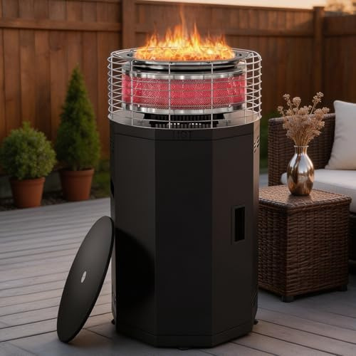 SUNYRISY Smokeless Gas Patio Heater Fire Pit, 16kW Dual-Burner 3 Modes Portable Outdoor Heater Stainless Steel Propane Fire Pit for Garden, Deck, Camping, Push to Start Ignition