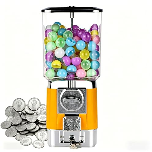 Godisautomat, Tuggummiautomat För Barn, Anpassningsbar För En Storlek 25-35 Mm / 1-1,38 Tum, Ren Mekanisk Myntdrift – Inkluderar 100 Bollar Och 50 Polletter För Hem Eller Spelbutiker yellow