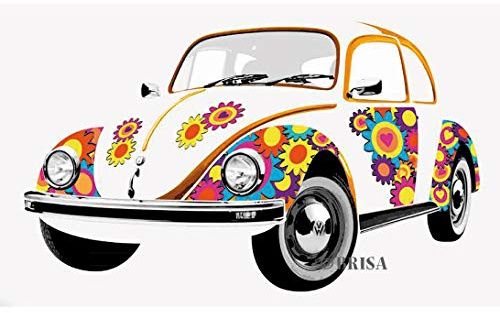 BRISA VW Collection - Käfer Wandtattoo Poster Dekoration | Volkswagen Wandsticker Aufkleber Groß Selbstklebend, Wohnzimmer Schlafzimmer Retro Vintage, 135 x 81 cm, Love That Bug/Bunt