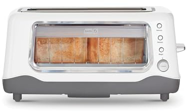 Dash Clear View Toaster - Features Large Window & Extra-Wide Slots - Auto-Shut Off Feature - Bagel Functions, & Seven-Browning Levels - 1-Touch Defrost - White