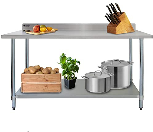 Mesa de Trabajo Cocina de Acero Inoxidable 183cm/1.83m Ancho Mesa Catering Mesa Preparación Comida para Gastronomía Hostelería Hotelería Restaurantes Capacidad Peso 250kg con 2 Paños Microfibra GRATIS