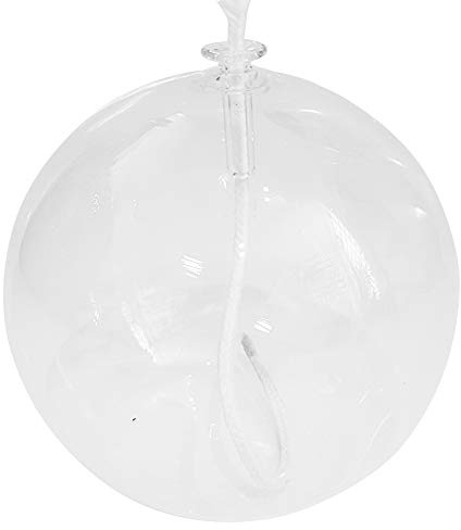 Öllampe runde Glaslampe mit kindersicherer Dochtführung aus klarem Glas Petroleumlampe zum hinstellen mit 3 mm Rundocht Tischlampe mundgeblasenes Kristallglas Durchmesser ca. 8 cm Höhe ca 7,5 cm