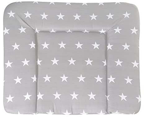 roba Wickelauflage Little Stars - 85 x 75 cm - Baby Wickelunterlage mit Sternen Design - Weiche Wickeltischauflage in Weiß / Hellgrau