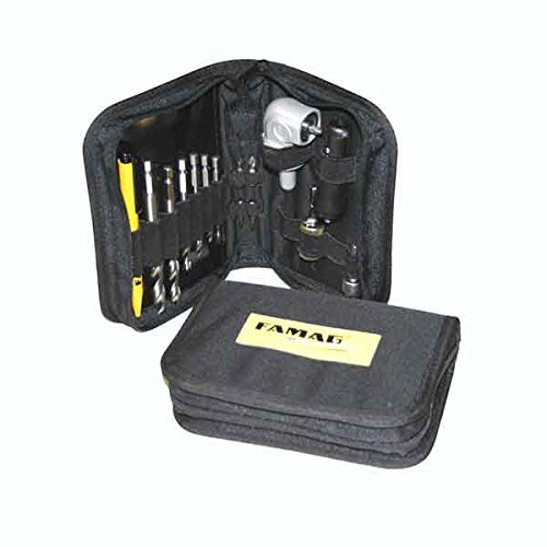 FAMAG Winkelschraubvorrichtung Pro 75 Set in 13-teiliger Tasche mit Holzspiralbohrer Bits lang 3, 4, 5, 6, 8, 10mm