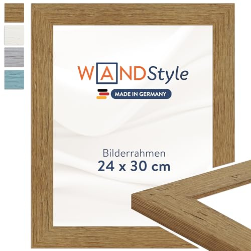 WANDStyle Bilderrahmen 24x30 Eiche, rustikaler Bilderrahmen Holz 24x30 cm | Hochwertiger Holzbilderrahmen, Posterrahmen zum Aufhängen, Rahmen 30x24 cm, Fotorahmen H750 - Made in Germany