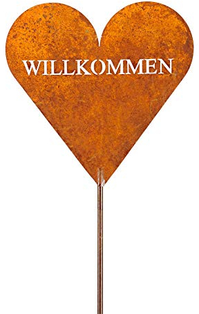 levandeo Gartenstecker 25x118cm Willkommen Gartenstele Stele Herz Gartendeko Rost Rostdeko Gartenschild Dekoration