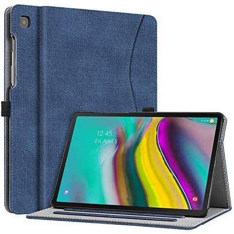 Fintie Hülle für Samsung Galaxy Tab S5e 10,5 Zoll SM-T720/T725 2019 Tablet - Multi-Winkel Betrachtung Kunstleder Schutzhülle mit Dokumentschlitze und Auto Schlaf/Wach Funktion, Jeansoptik Indigoblau