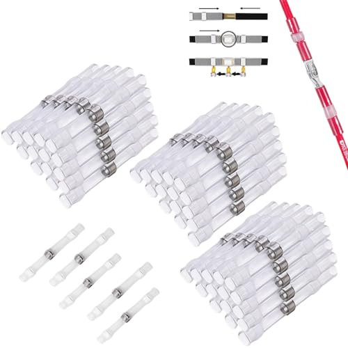CTRICALVER geschweißte und versiegelte Drahtverbindungen, 50 pcs wasserdichte wärmeschrumpfbare Stoßverbindungen, Drahtklemmen, marine isolierte Stoßverbindungen (transparent weiß)