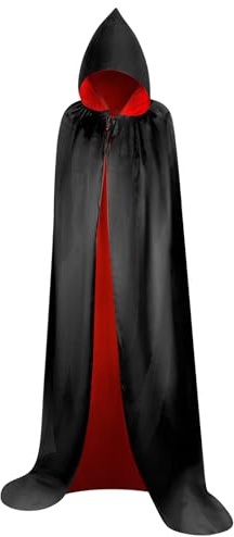 Myir JUN Schwarzer und roter Umhang für Erwachsene und Kinder, Unisex-Kapuzenumhang aus Satin, Halloween-Kostüm, Vampir Umhang für Kinder (L)