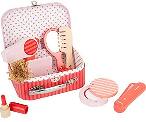 Small Foot Schmink- und Frisierkoffer Retro, aus Holz, umfangreiches Beauty-Spiel-Set, ab 3 Jahren, 11776