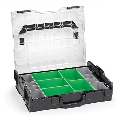 Mallette de rangement pour vis et petites pièces compatible avec L-BOXX 102 | boîte à outils en plastique noire avec couvercle transparent et inserts D3