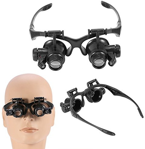 Occhiali con lente di ingrandimento a LED con luce, libere, fascia di ingrandimento con 2 LED, supporto regolabile per orologiai, elettricisti, gioiellieri e installazione