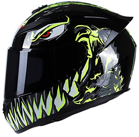 BaoFuStore Vollgesichts-Motorradhelm Street Bike Helm Motocross ATV Casco Helm ECE-Zugelassenes Motorrad Moped Street Bike Racing Casco Moto Helm Für Erwachsene, Männer Und Frauen,Venom yellow,XXL