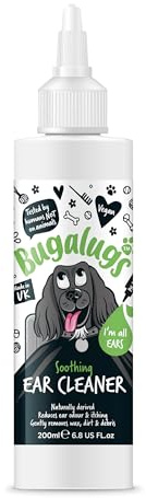 BUGALUGS Beruhigender Ohrreiniger für Hunde - 200ml - Entfernt Ohrenschmalz, Schmutz & Geruch, Lindert Juckreiz, Natürliche & Sanfte Formel für Empfindliche Ohren