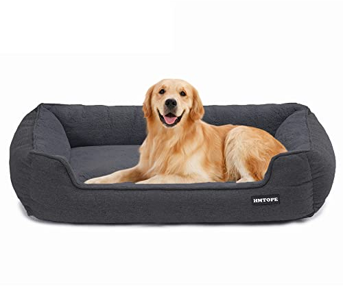 HMTOPE Hundebett, Hundesofa, Hundekissen, Hundekörbchen Abnehmbar und waschbar, Dunkelgrau, 110 x 86 x 26 cm
