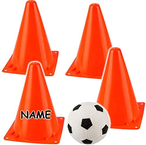 alles-meine.de GmbH 5 TLG. Set Verkehrskegel/Pylonen & Ball - inkl. Name - wasserfest - 18 cm - für draußen - für Kinder & Hunde - Verkehrshütchen Kegel Hütchen - Verkehrszei..