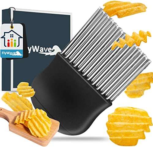 FlyWave Wellenschneider, Wellenmesser Rostfreier Stahl, Multifunktion Riffelmesser zum Schneiden, Kinder für Pommes, Obst, Gemüse und Butter