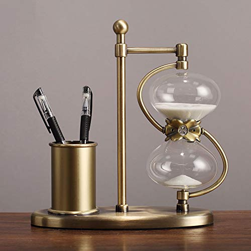 BOSUGE,Stifthalter Vintage Metall Sanduhr 360° drehbare große antike Sanduhr messingfarbenes Metall Glas Timer 15 Minuten / 30 Minuten / 60 Minuten, Bildung, kreatives Spielzeug, Büro, Heimdekoration,