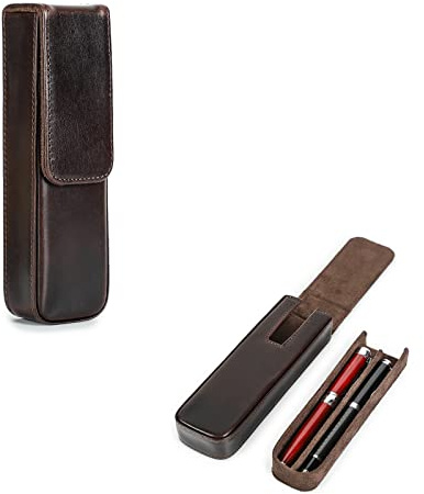 Hiram Federmäppchen, pflanzlich gegerbtes Leder, Aufbewahrungsbox für Füllfederhalter mit verstecktem Magnetverschluss, coffee, For 2 Pens, Modern