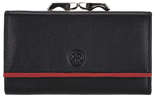 Kenorada Hochkantbörse Damen Brussel Bügelbörse | schicke Geldbörse für Damen | aus hochwertigem Echtleder | separateMünzfach mit Spangenverschluss | Vier Kartenfächer für Kreditkarten (schwarz/rot)