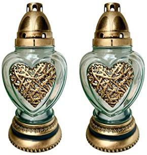 Cemetery Memorial Candle - Gravesite Remembrance Decoration - Unique Traditional Decorative White Glass Candle with Thorn Heart (H:10.25 inch x 5 inch) (2PACK)