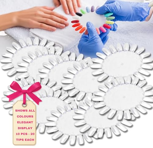 LALILL Nagelfächer 10 Stück mit je 20 Nagel Display Tips – Nail Swatch Sticks Klar – Nagel Zubehör Farbring & Nagelpalette für Nail Art und Präsentation von Nagellack (200 Stück)