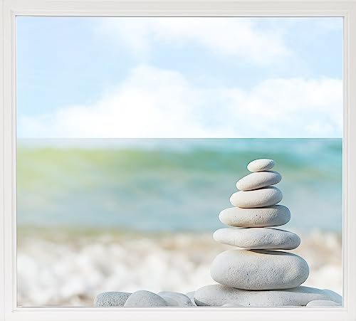 GRAZDesign Fensterfolie Blickdicht Sichtschutz, Sichtschutzfolie Fenster, Glastüren, Duschkabine, Milchglasfolie Bedruckt mit Motiv Wellness Steine am Strand 110x57cm
