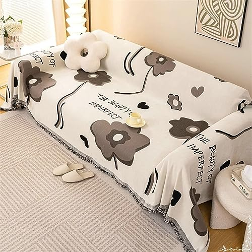 Homxi Bezug für Sofa 4 Sitzer,180x460CM,Sofahusse Universel Blumen mit Buchstaben und Quasten Überwürfe für Sofa Chenille Sofa-Handtuch Kaffee Sofa Überzug Universal