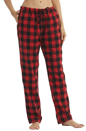 LNFINTDO Lot de 1 à 2 pantalons de pyjama pour femme en flanelle douce à carreaux - Pantalon de pyjama Lounge - En polaire - Avec poches