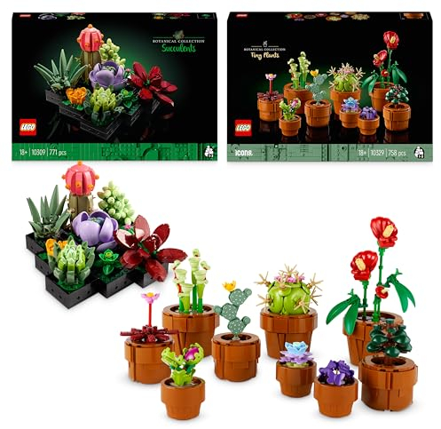 LEGO Icons Plant Bundle: Includes Succulents (10309) and Tiny Plants (10329), Botanical Collection Sets with Artificial Flowers and Plants, Valentine's Day Crafts for Adults, Gift for Her or Him