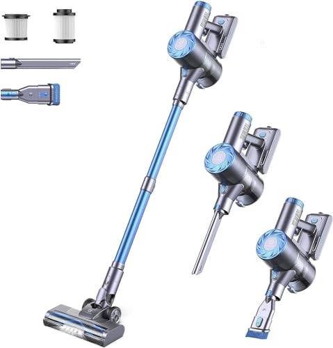 Greenote Akku Staubsauger, 21000Pa Staubsauger Kabellose, Leicht Kabelloser Staubsauger mit Wandhalterung & LED Bürste, Bis zu 45 Min, Ultraleiser Akkusauger Kabellos für Hartböden Teppich Tierhaare