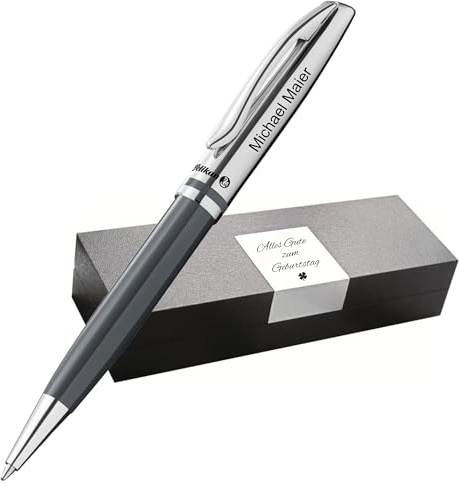Pelikan Jazz Kugelschreiber mit Gravur Geschenk - Kugelschreiber - einzigartige Stifte mit Namen - personalisierte Geschenke zu Weihnachten (Gravur, Warmgrau)