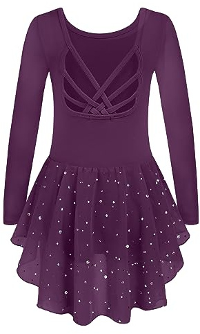 Arshiner Ropa de Ballet para Niñas - Vestido de Manga Larga de Algodón con Tutú - Leotardo y Falda de Baile Violeta para Niños 9-10 Años