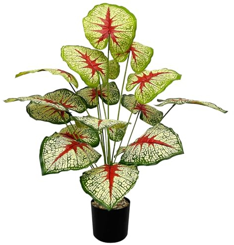 Zelihrdu Künstliche Areca Palme Kunstpalme Groß, Tropische Kunstpflanzen wie echt, Künstliche Pflanzen im Topf für Innen Außenbereich Haus Büro Garten Moderne Dekoration (70cm Rot Gelb)