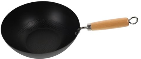 PRETYZOOM Wok En Fer Forgé 24 Cm Poêle à Frire Sans Revêtement Compatible Cuisinière à Gaz Wok Individuel Pour Cuisson Quotidienne Ustensile La Cuisine Polyvalent
