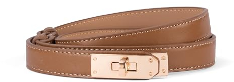 SYMOL Damen Skinny Ledergürtel Einfarbig Legierung Drehverschluss Verstellbarer Ledergürtel Dünner Gürtel Schmaler Taillengürtel Dekorativen Gürtel Für Kleider Jeans Mantel 2cm Breit (Braun)