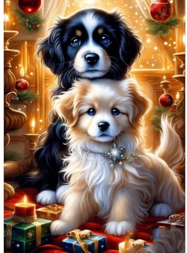 QENSPE 5D Diamond Painting Weihnachten Komplett, Hund Diamond Painting Set für Erwachsene, Welpe Diamond Art Malerei DIY Diamant Kunst Handwerk für Anfänger Wand Dekor 30x40 cm