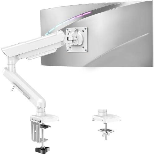 ELIVED Single Arm Monitor Desk Mount for 13-32 inch Screen, Tool Free Height Adjustable Gas Spring Arm, Gaming Monitor Arm Holds 2-9kg, VESA 75 & 100mm, C-clamp & Grommet Options, Freelift Pro White